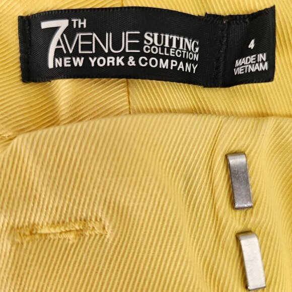7th Ave Suiting Zip Ankle Pants Womens 4 Mid Rise Yellow Stretch Cotton Twill - Picture 4 of 8